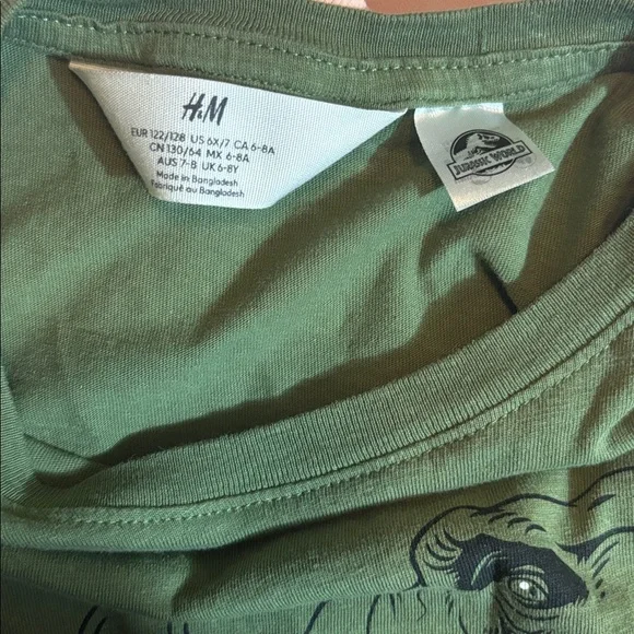 H&M Green Dinosaur Graphic Tee Jurassic park 6X/7 - Picture 3 of 4